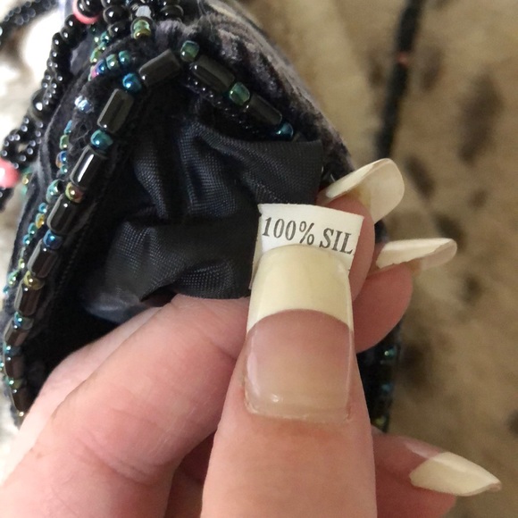 RARE 100% silk velvet artisan stone flower purse - Picture 10 of 16